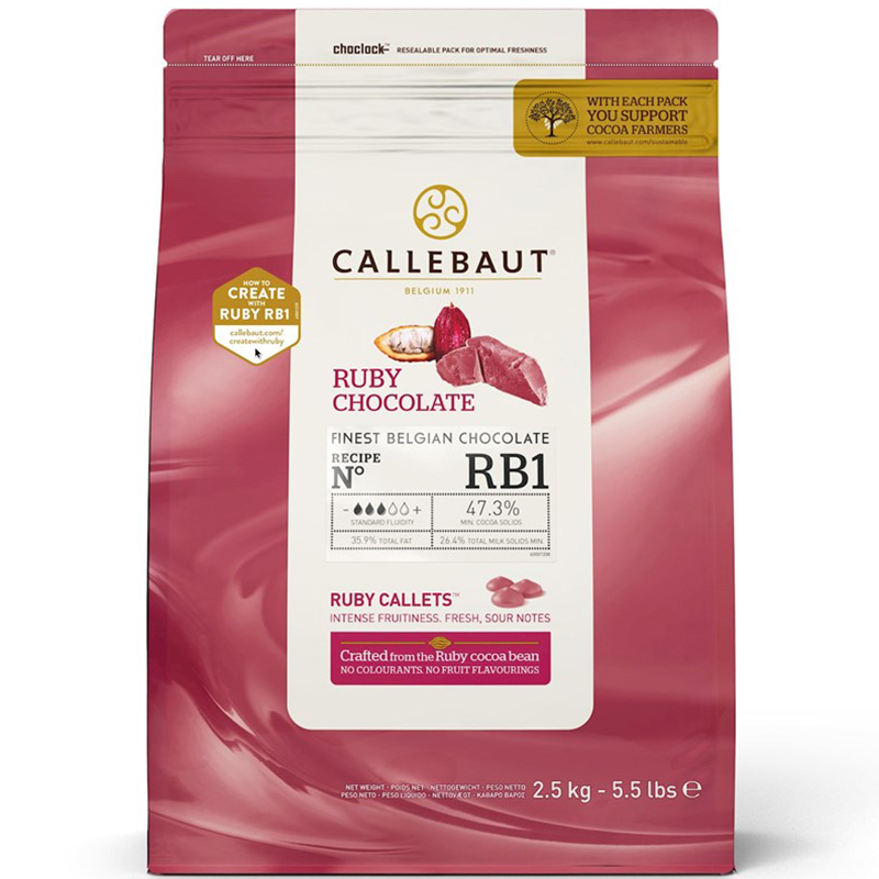 6610064  Callebaut Chocoladedruppels Callets Ruby Puur  2,5 kg